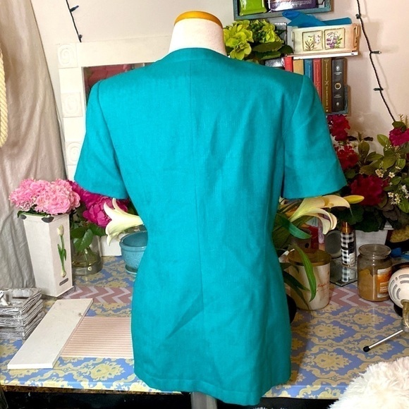 🌷 Casual Corner🌷 Vintage Turquoise Gold Button Blazer & Skirt Set Petite - Picture 6 of 10